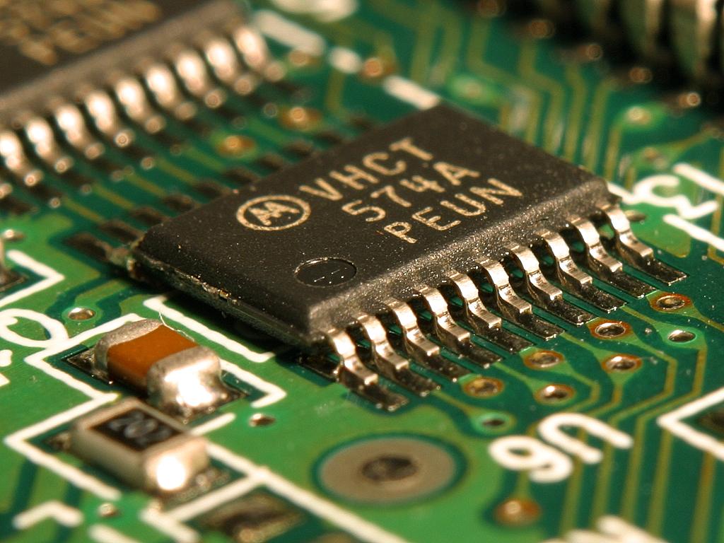 Close-up photo of an integrated circuit on a microchip